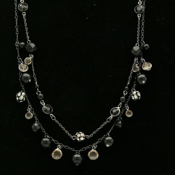 Express Layered-Necklace Dark-Silver/Black NWOT - Picture 3 of 3